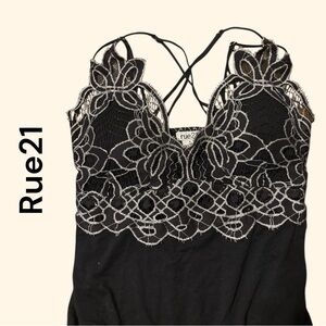 Rue21 Black Lace Bodysuit – Small | Adela-Style Bust | Snap Closure